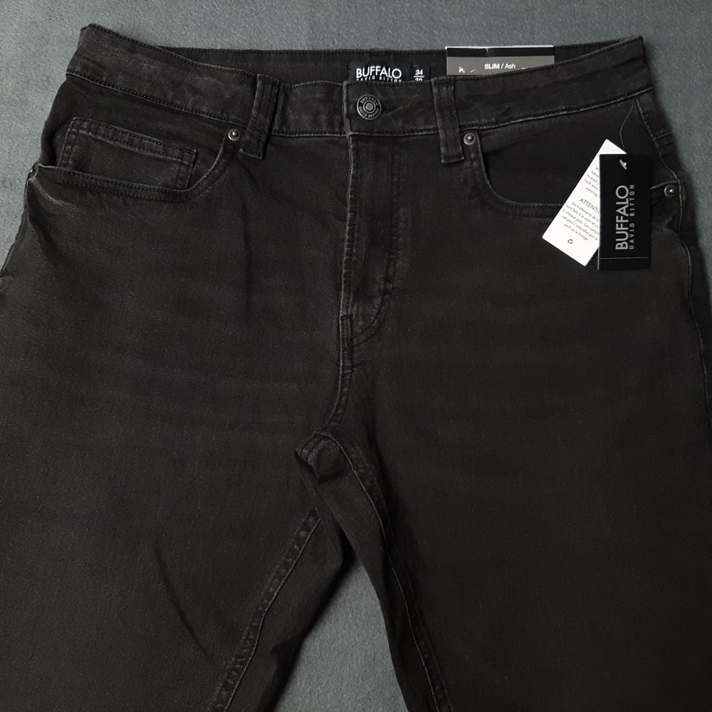 NEW Buffalo David Bitton Jeans Mens 34x30 Black Denim Slim Ash Straight Leg